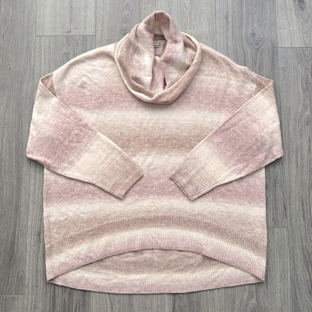 AMERICAN EAGLE Cowl Neck Sweater Large Relaxed Fit Soft Knit Striped Pastel Pink